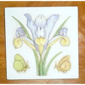Iris Wall Tile Plaque Purple Yellow Ibis & Orchard Inc Square 5” Butterfly